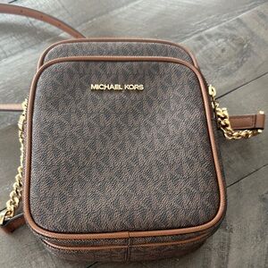Michael Kors Dark Brown Crossbody Bag with Gold Accents